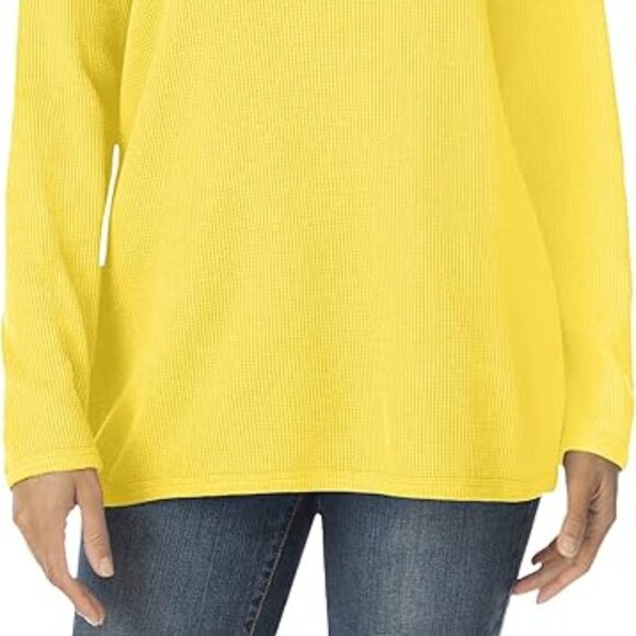 NWT Woman Within Plus Size Primrose Yellow Waffle Thermal Sweatshirt Size 4XL Pl - Picture 3 of 8